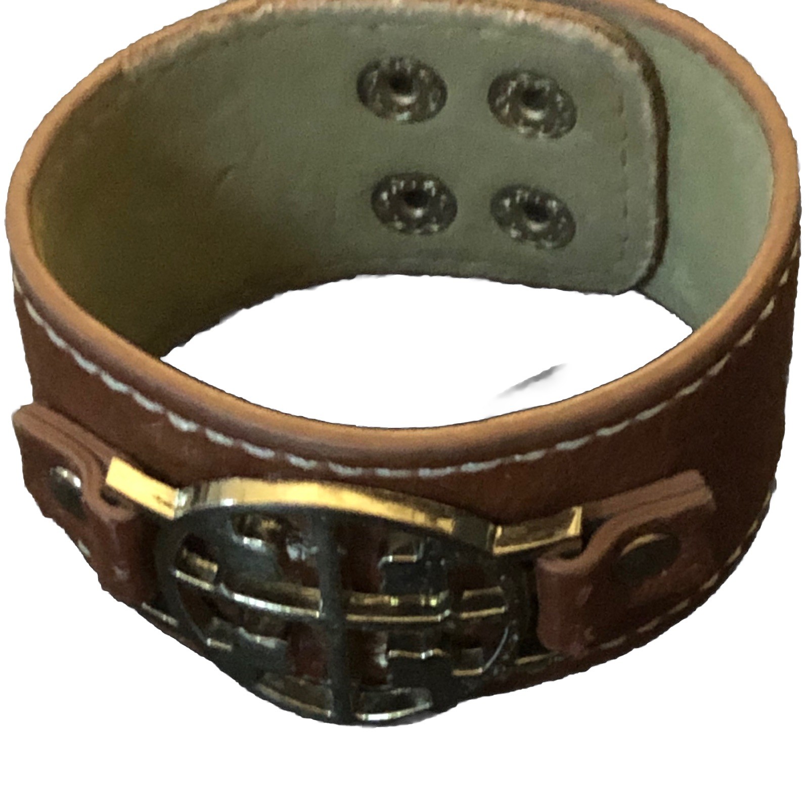 Leather Bracelet Metal Buckle Design Double Snaps Wide 7” Or 7.5” X 1.5”