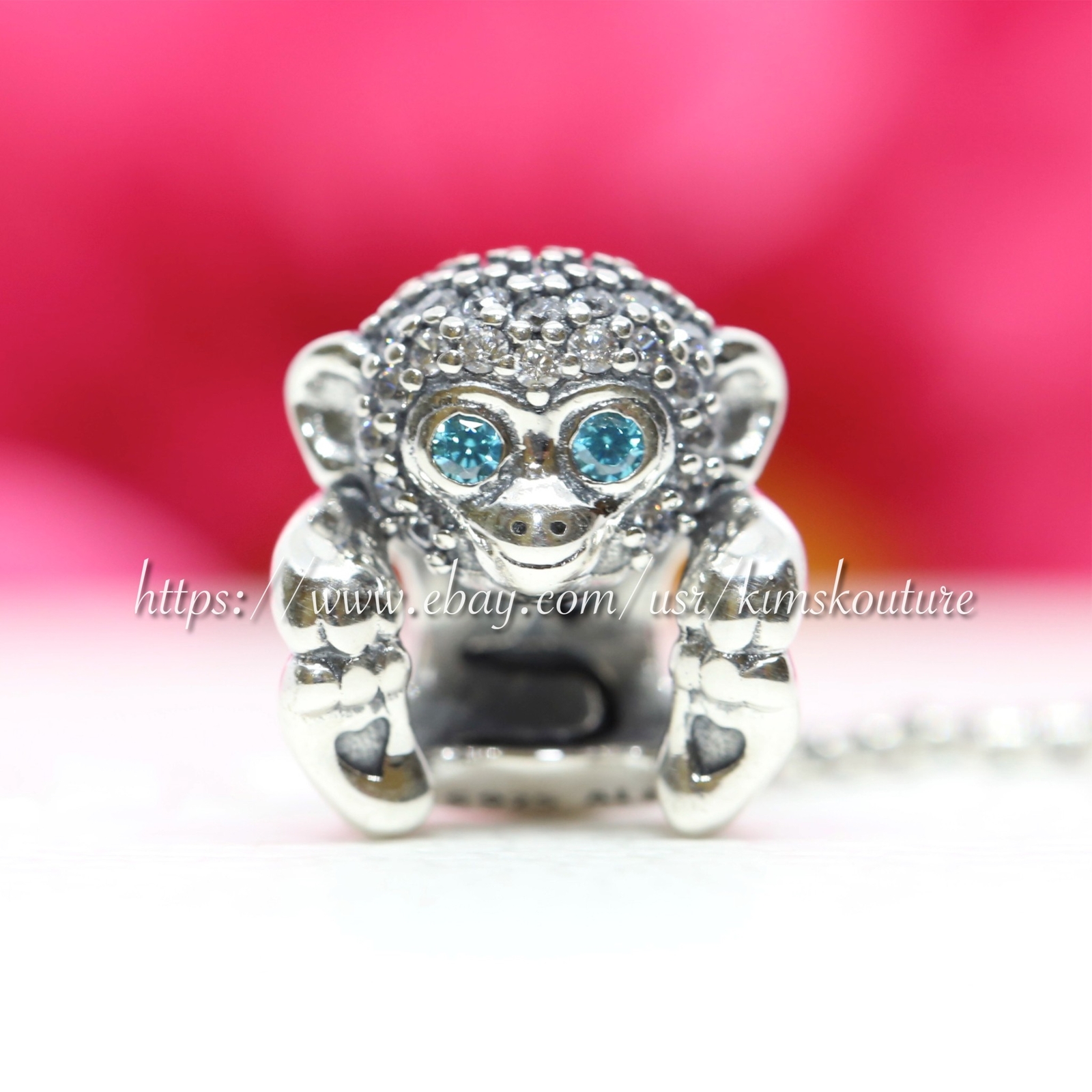 Authentic Pandora Pavé Monkey Sterling Silver Charm 798054CZ