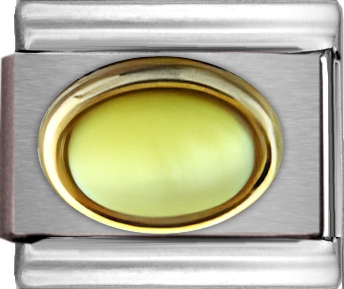Yellow Cat’s Eye Stone Italian Charm Gold Tone Oval Cabochon Stainless Steel 9mm