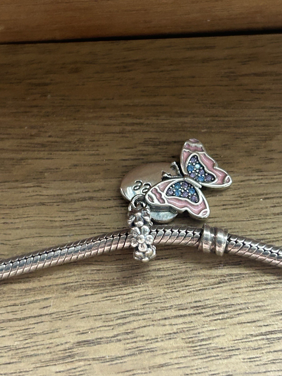 S925 Sterling Silver Pink Butterfly Charm Free