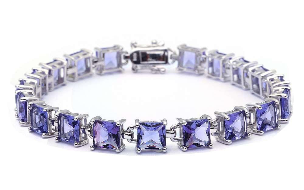 Solitaire 24CT Princess Cut Tanzanite .925 Sterling Silver Bracelet