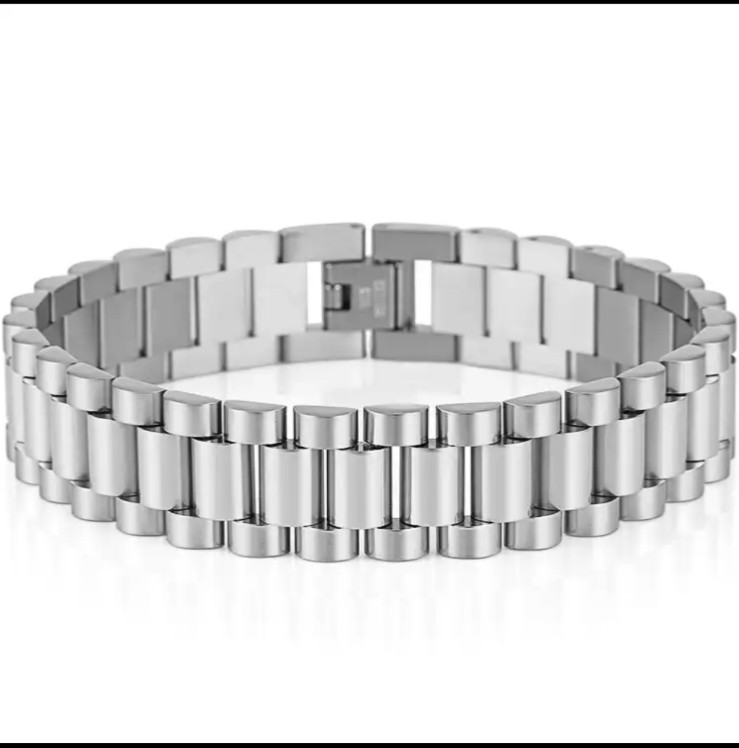 Stainless Steel 15MM Mens Rolex Style Bracelet (Silver Color) 53.5 grams