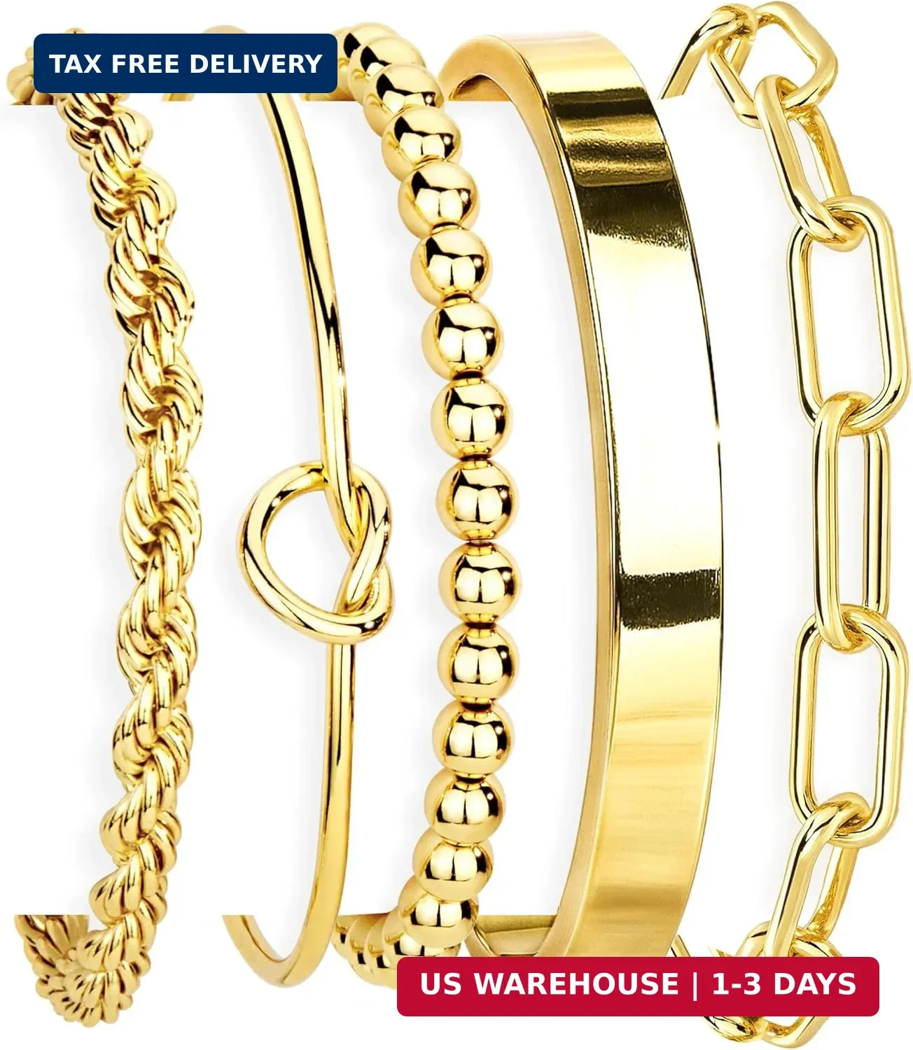 Gokeey Gold Bracelets Set for Women Non Tarnish, Waterproof 14K Gold Plated Ster