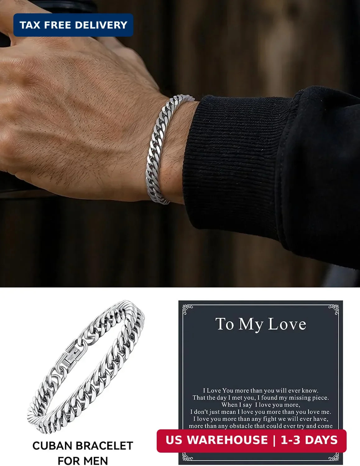 ChainsHouse Cuban Link Chain Bracelet Anniversary Birthday Valentines Father’s D
