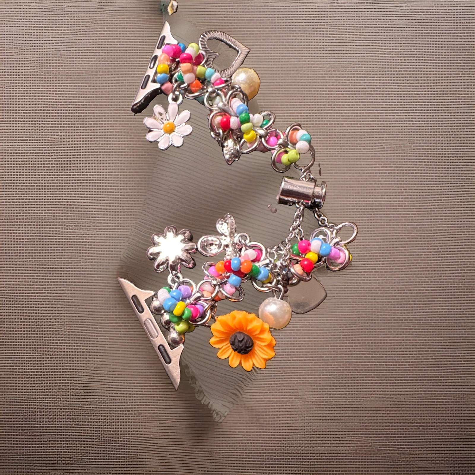 Multicolor Beaded Link Apple Watch Band Daisy Heart Dangle