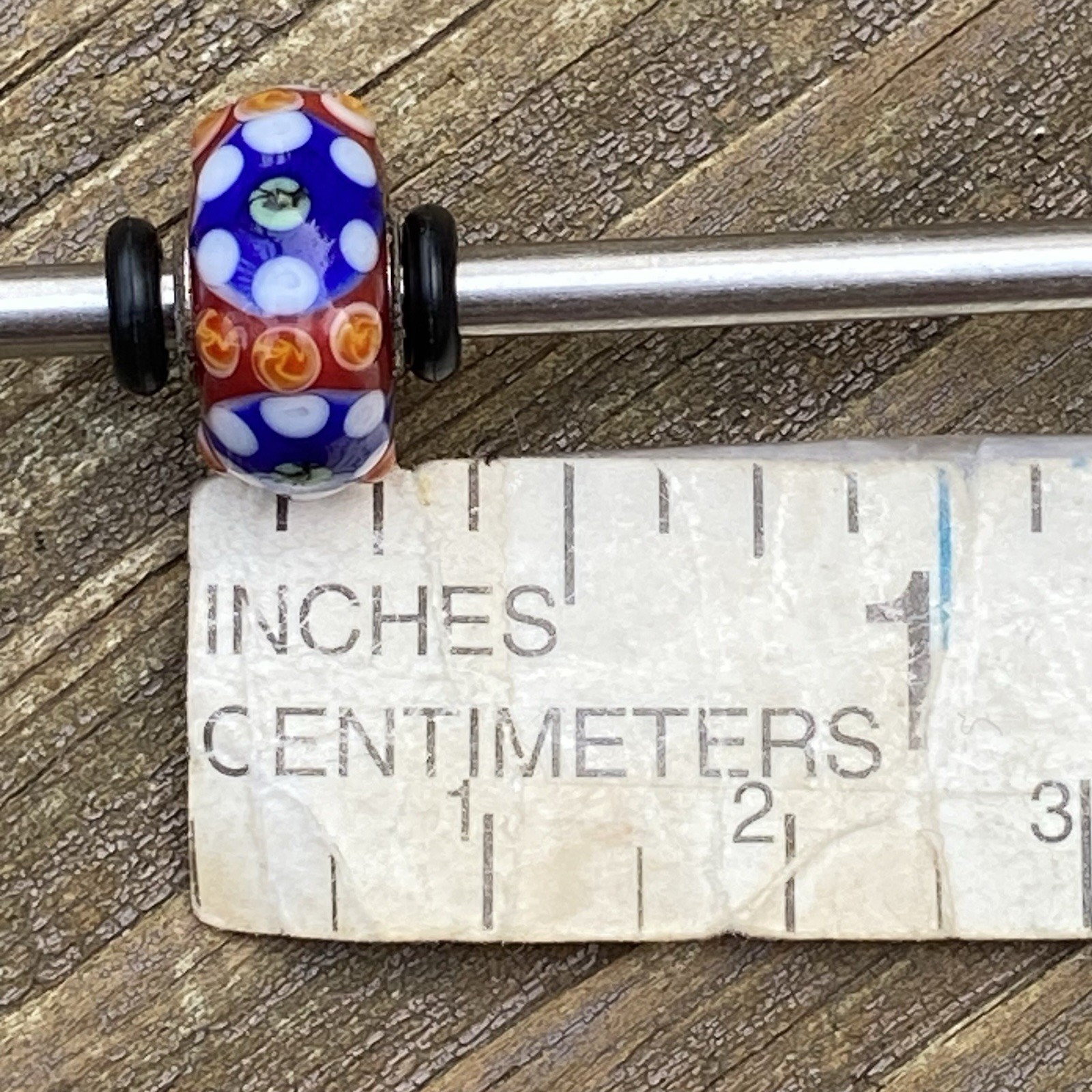 Authentic Trollbeads Unique OOAK Bead Red, Blue, Yellow & White