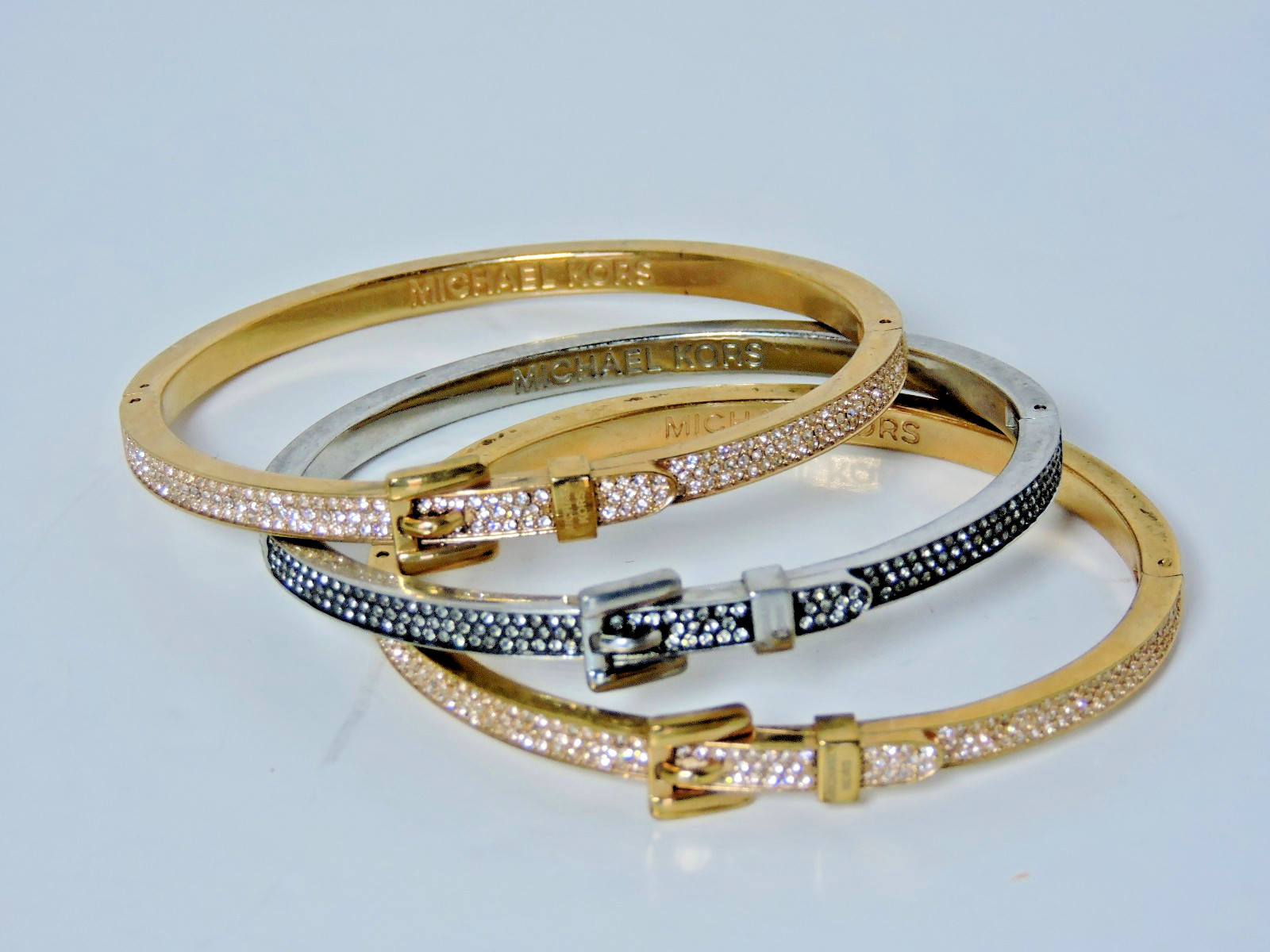 Michael Kors Buckle Pave Crystals Push Lock Closure Stackable Bracelet NWT