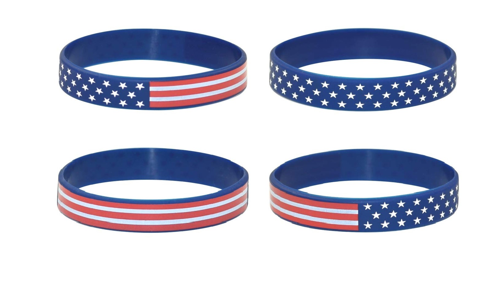 United States American Flag USA Silicone Stretchable Bracelet 4-Pack