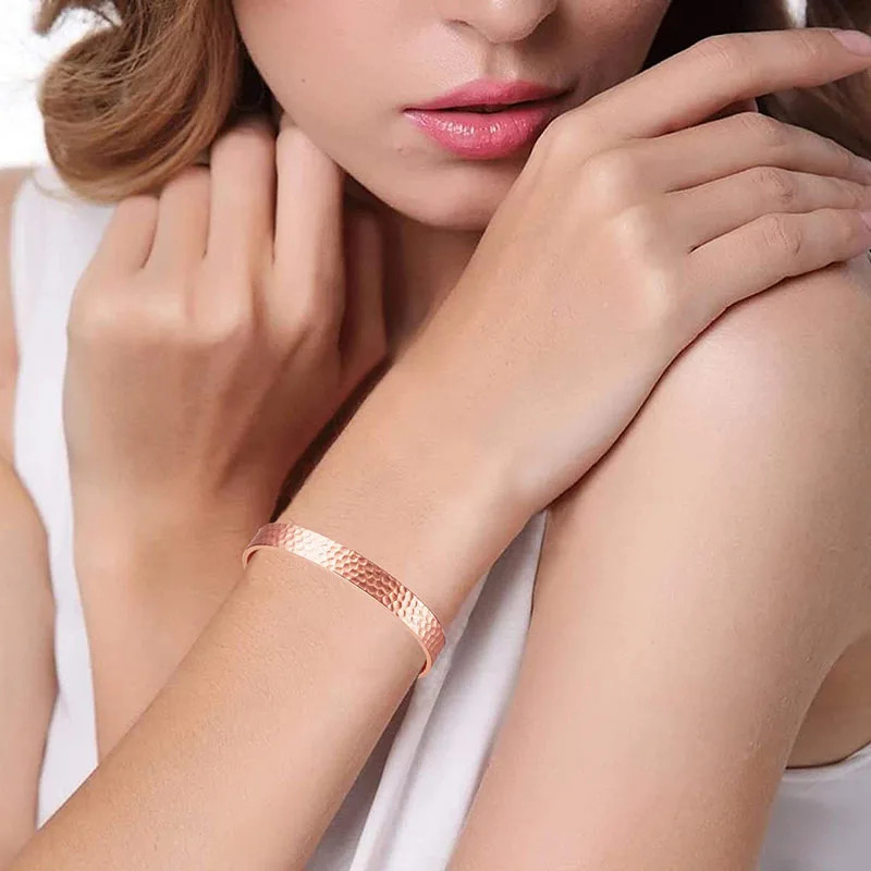 Vintage 99.9% Pure Copper Bracelets for Women Men Rose Color Cuff Bangles Charms