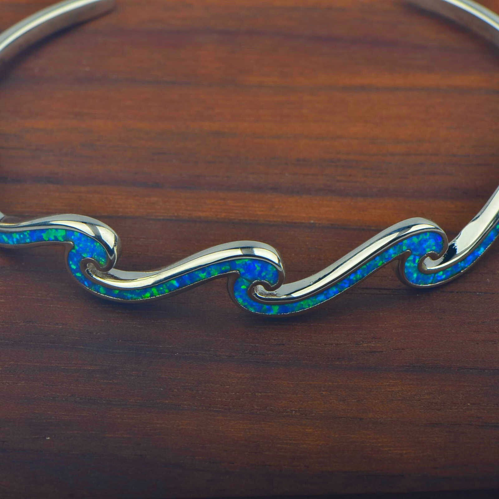 Blue Opal MultilayWaves Cuff Bangles 925 Sterling Sliver Jewelry For Women Girls