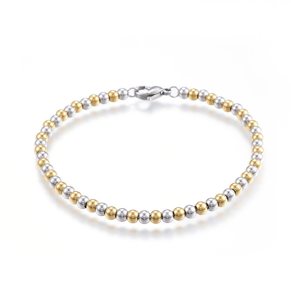 Stainless Steel Beaded Bracelet Lobster Gold Silver 7.6″ 195mmx4mm Z232