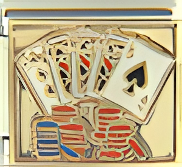 Royal Flush Poker Chips Gold Enamel 9mm Italian Charm Bracelet Link Casino Luck