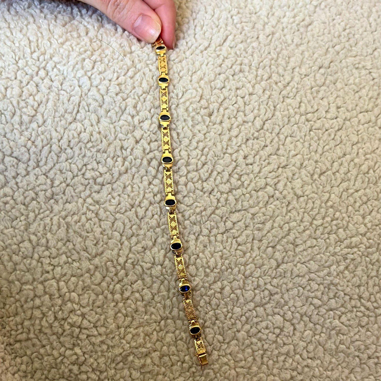 Vintage 14K Yellow Gold Filigree Amethyst Link Bracelet 10g Pat 4697315