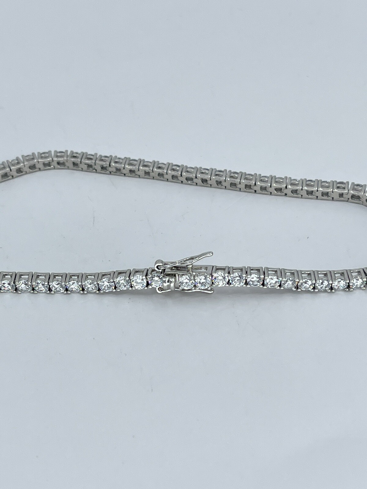 Tennis Bracelet 3mm Cubic Zirconia CZ white colorless silver tone 9″