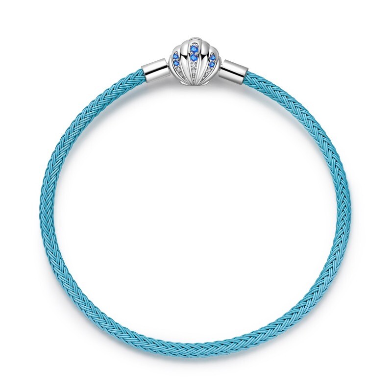 KUNSIR 925 Sterling Silver Blue Shell Clasp Weave Bracelet Women Jewelry Gifts