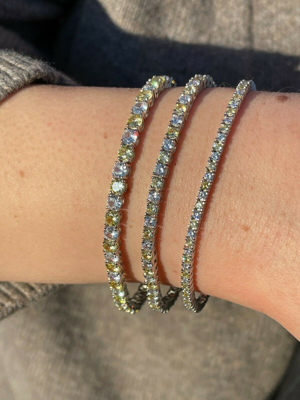 Tennis Bracelet SOLID 925 Sterling Silver Single Row Yellow Stone CZ Iced