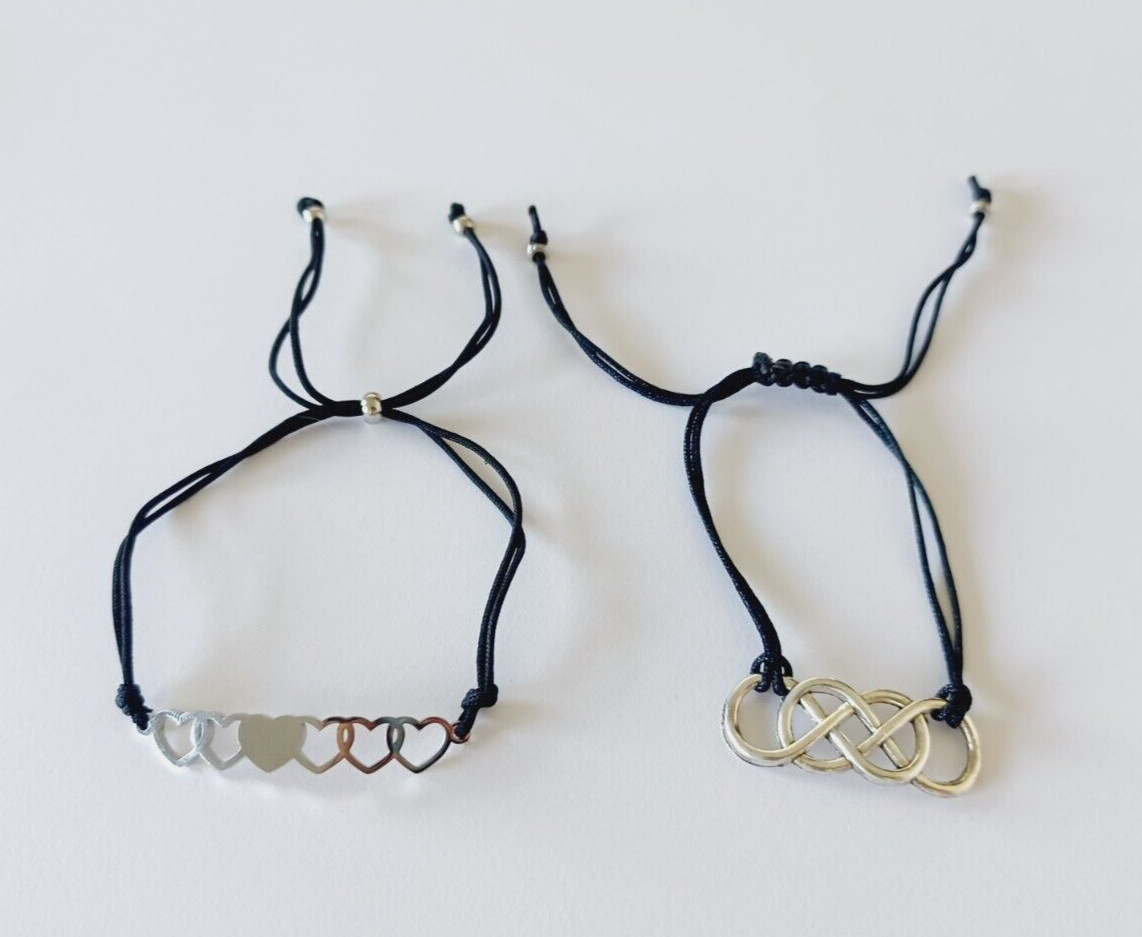 Connecting Hearts & Figure 8 Interloop Adjustable Bracelet Set