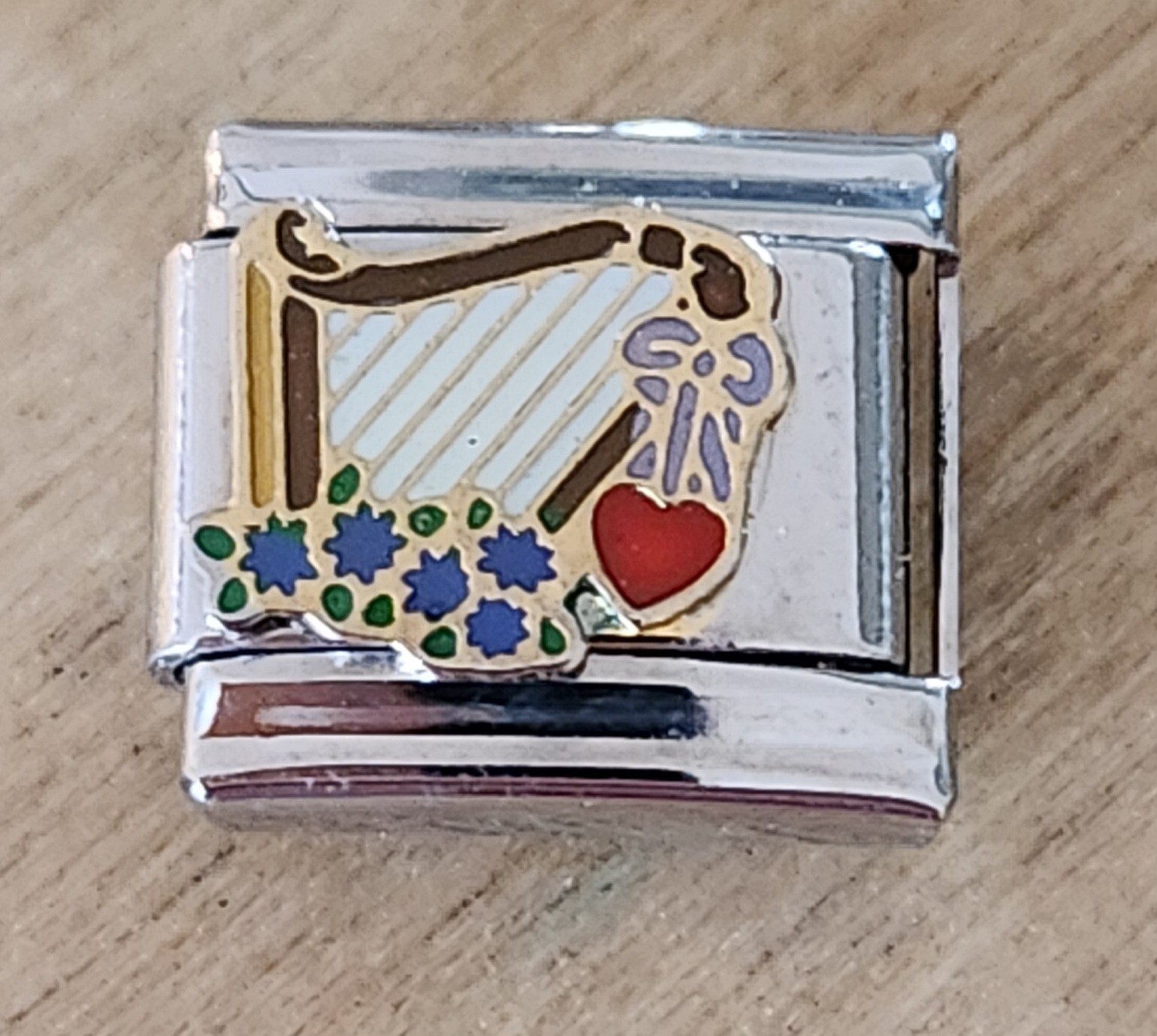 Harp Musical Instrument Enamel Italian Charm 9mm Bracelet Link