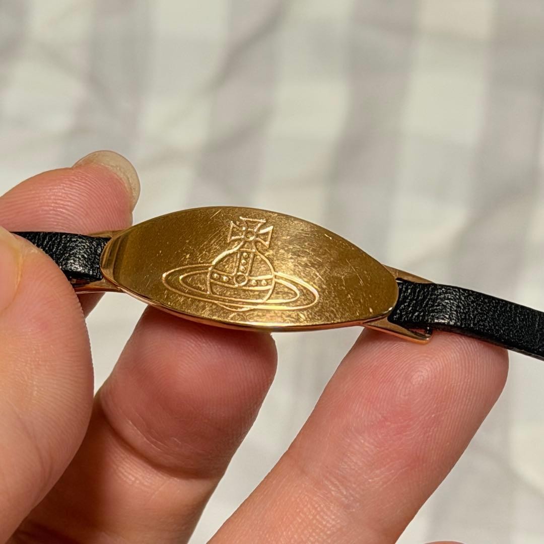 Rare Black Leather Bracelet Leather Pink Gold Orb Plate