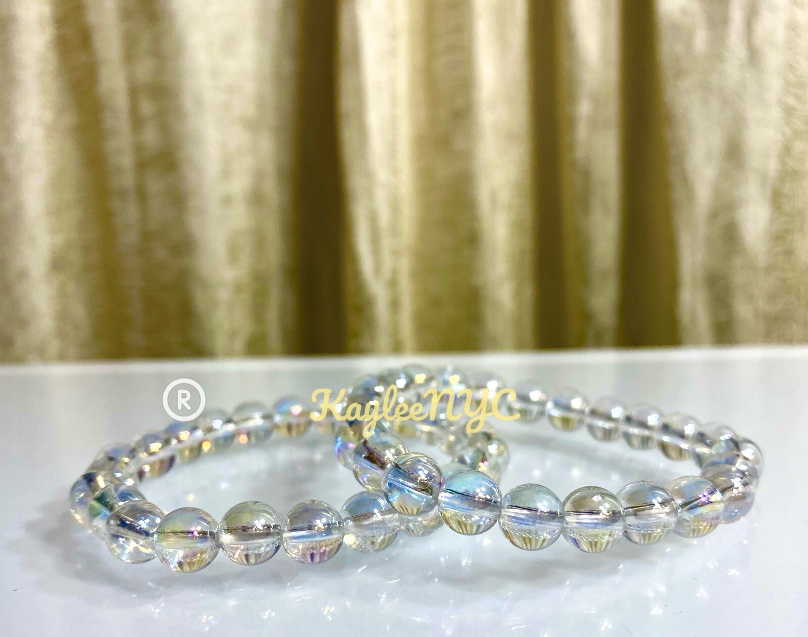 Wholesale 6 Pcs Angel Aura Quartz 8mm 7.5” Crystal Stretch Bracelet