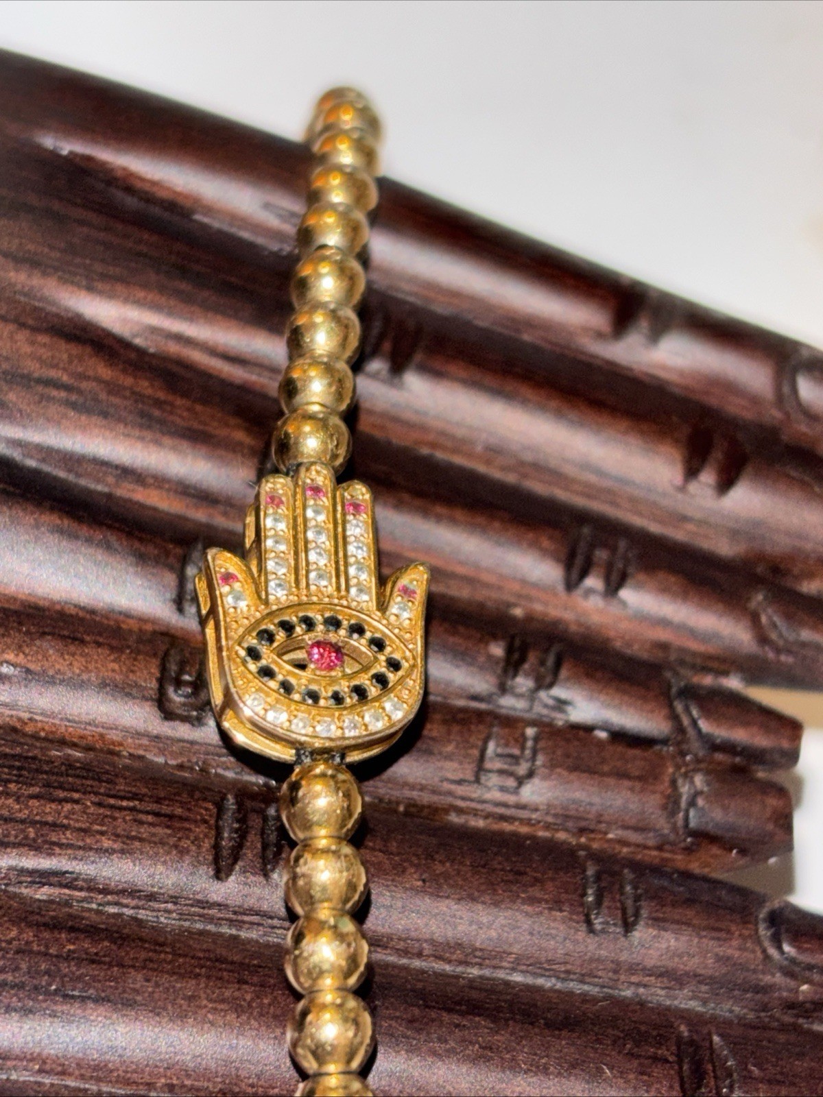 Goldoni Milan Hamas Gold Beaded Bracelet With Pink Gems