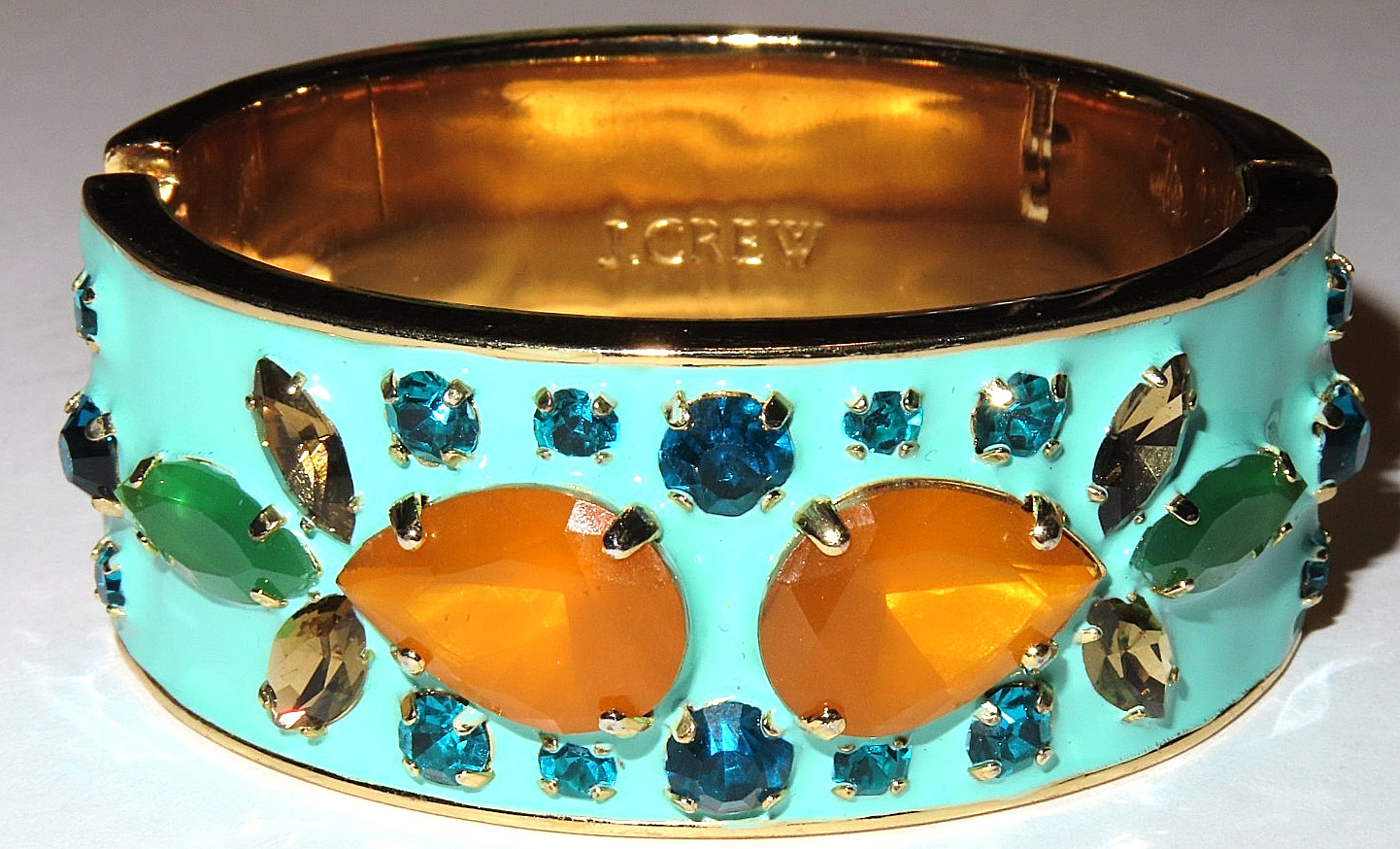 J.CREW Clamper Bracelet Baby Blue Enamel adorned with Rhinestones 6.5 inch