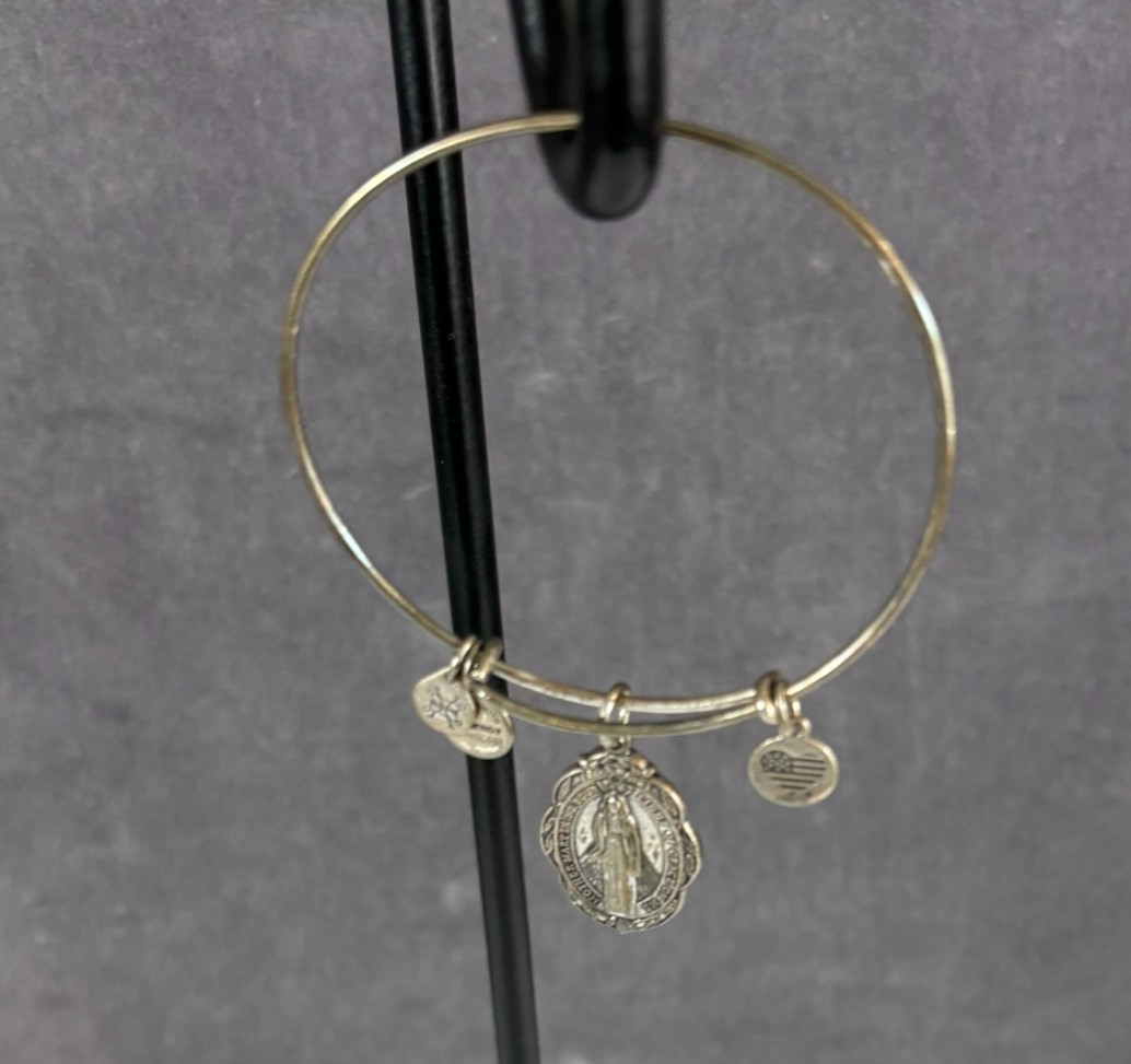 Alex and Ani Virgin Mary Bangle Shiny Silver Finish Religious Faith Charm Gift