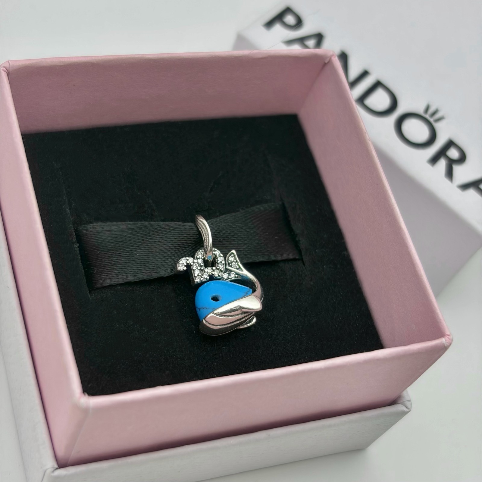 100% NEW Pandora #793822C01 Turquoise Whale Dangle Charm WITH BOX