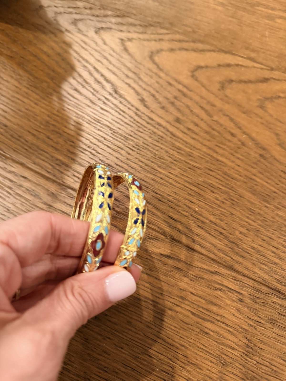 Two Gold Plated Bracelets With Bronze Inside Small Colorful Colors
