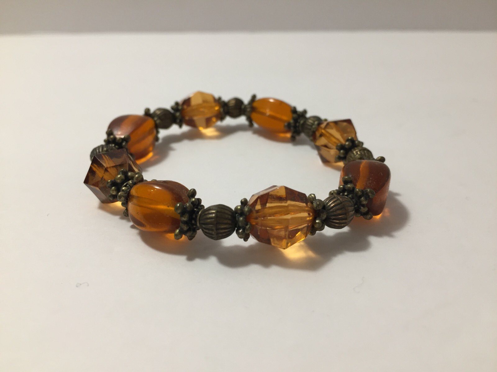 Bracelet Plastic Orange/Brown Beaded with Metal Womens Bracelet Fashion Jewelry