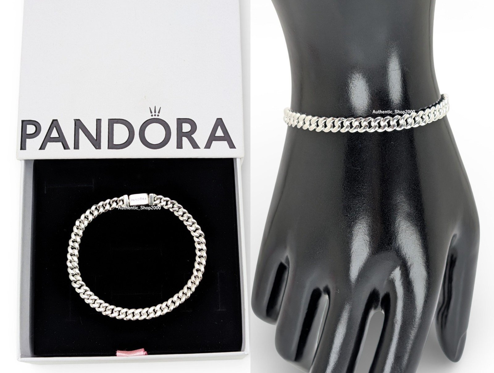 NEW 100% Authentic PANDORA 925 Silver Cuban Chain Bracelet Flat Clasp 594367C00
