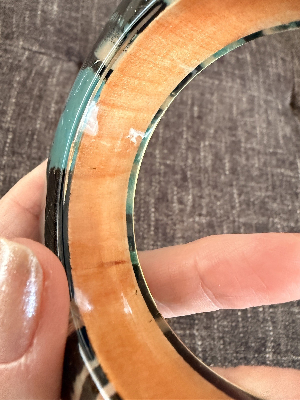 Vintage Chunky Lucite Resin Coated Acrylic Wood Statement Bangle Bracelet Boho