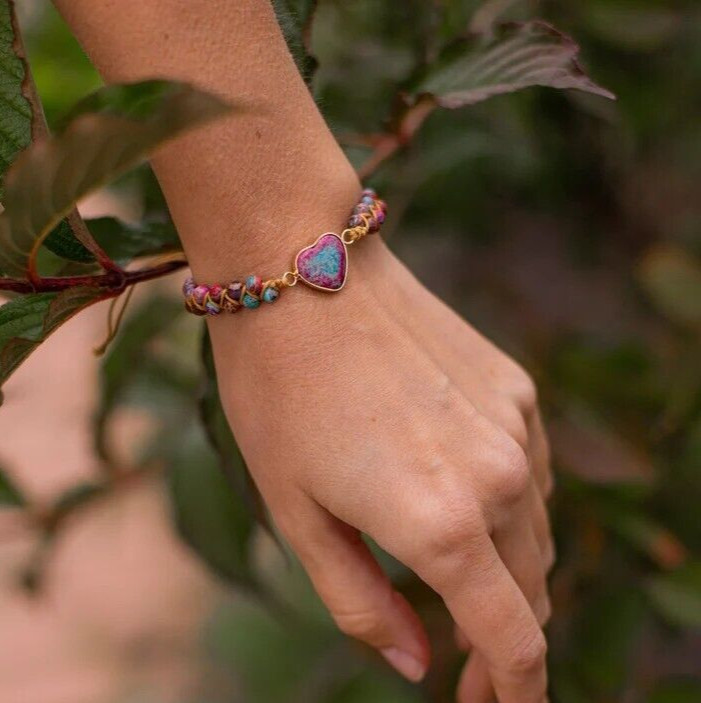 Handmade Braided Women Bracelet Heart Charm Sea Sediment Healing Bracelets Gift