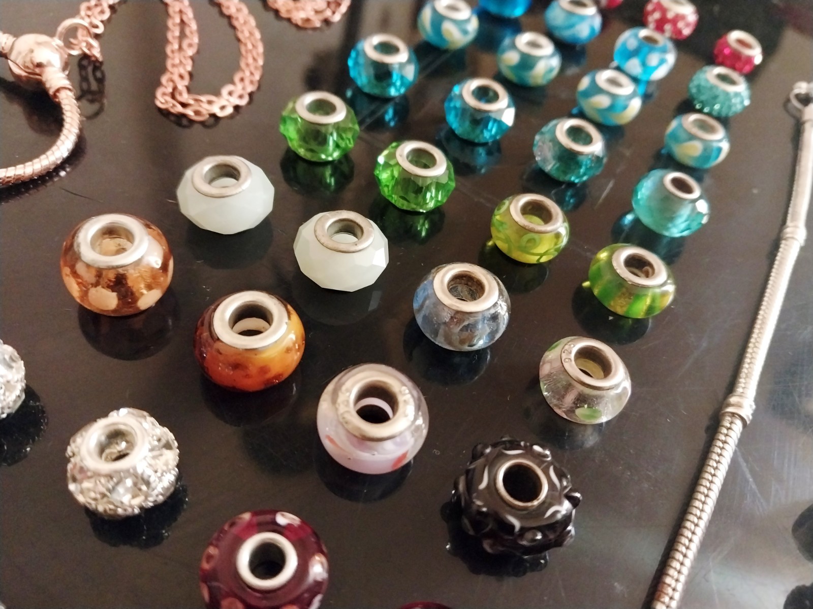 Glass Slide Bead Charms and 3 Bracelets Lot of 75 pcs 925 Murano & Dangle Charms