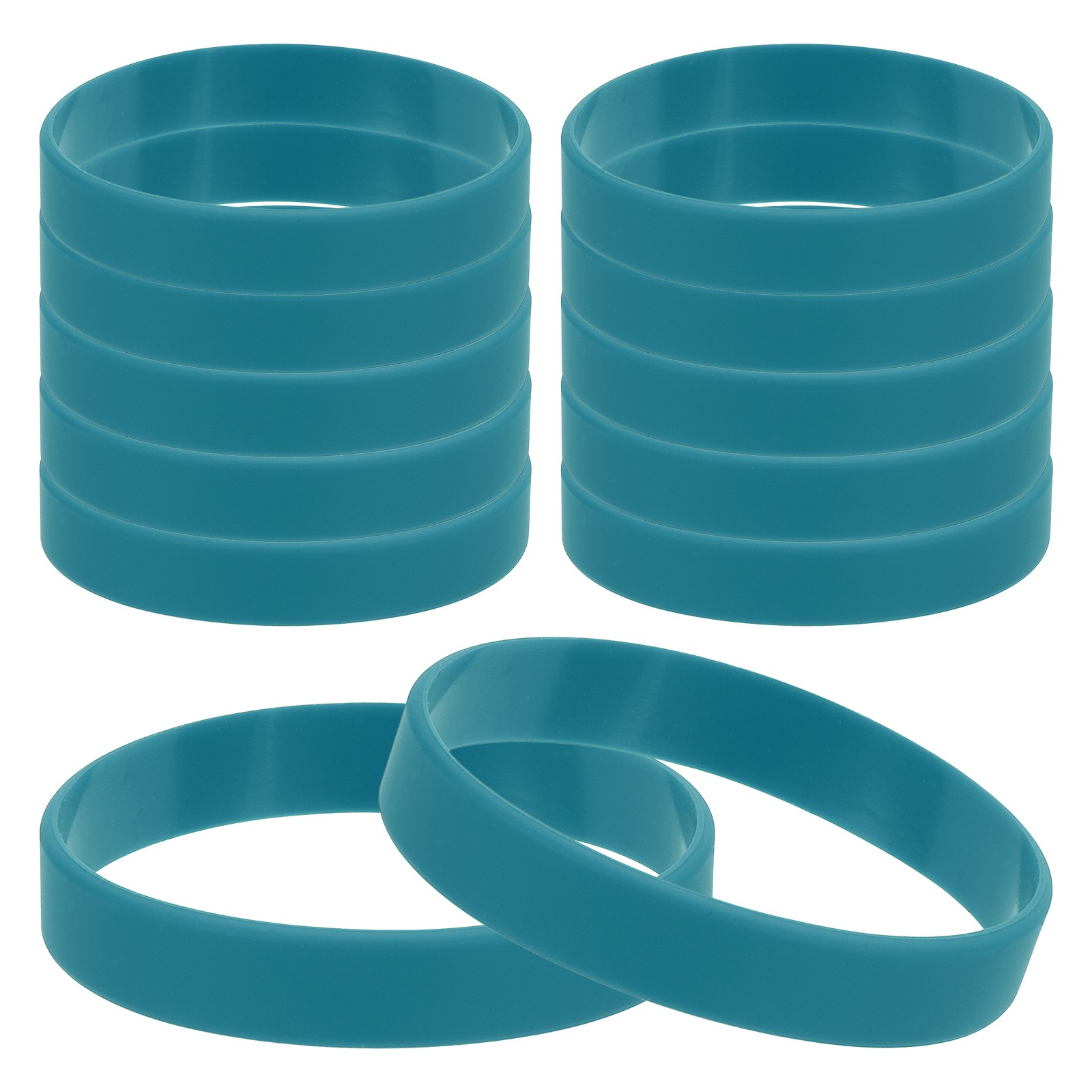 12Pcs Silicone Rubber Bracelet Solid Wristband Color Blank Rubber Band Cyan
