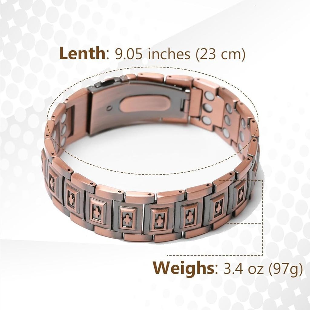 Men’s Cross Copper Magnetic Bracelet 3X Ultra Strong Magnets Arthritis Therapy