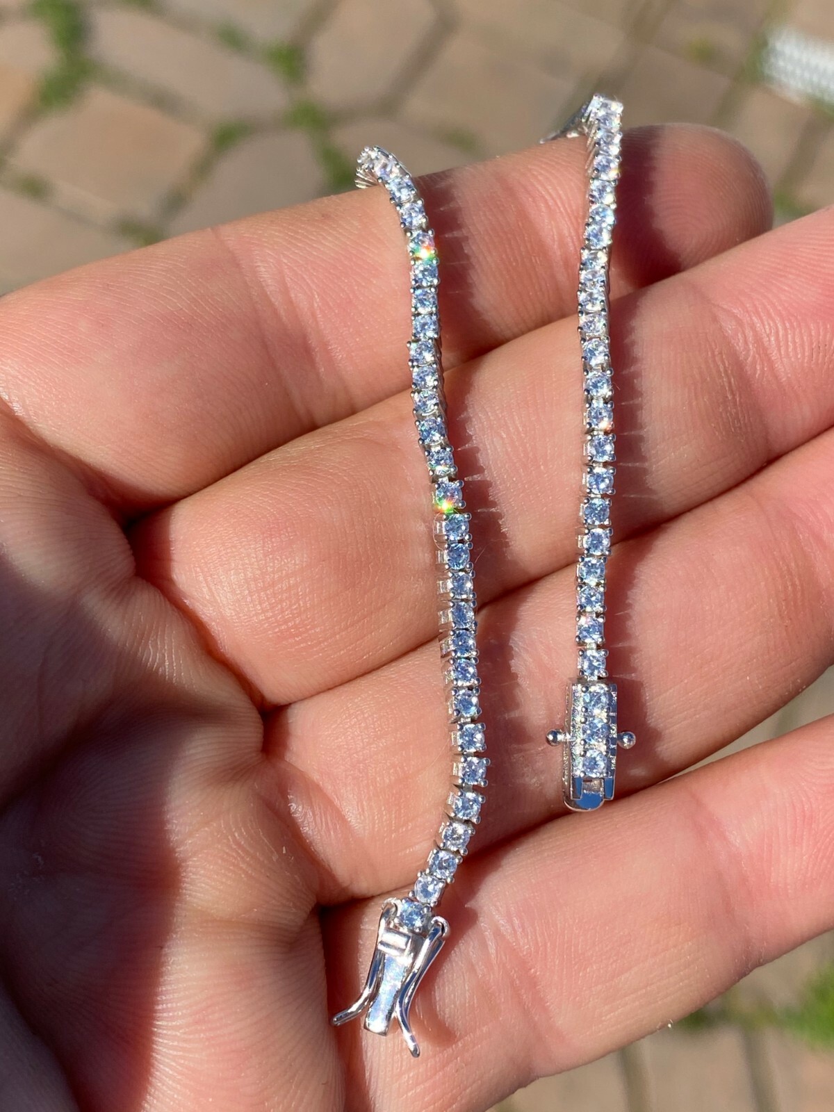 Pulsera TENNIS De Plata De Ley 925 2mm Diamantes Simulados Mujer/Hombre Hip Hop