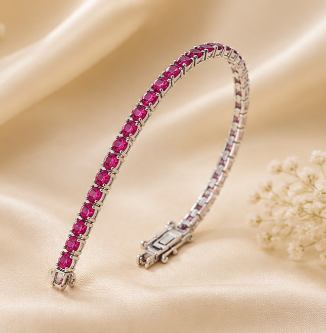 Women’s 7Ct Round Simulated Pink Ruby Tennis Bracelet White Gold Plated in 7.5″