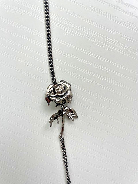 Alexander McQueen Rose Chain Bracelet Silver Tone Made in Italy Skull Charm