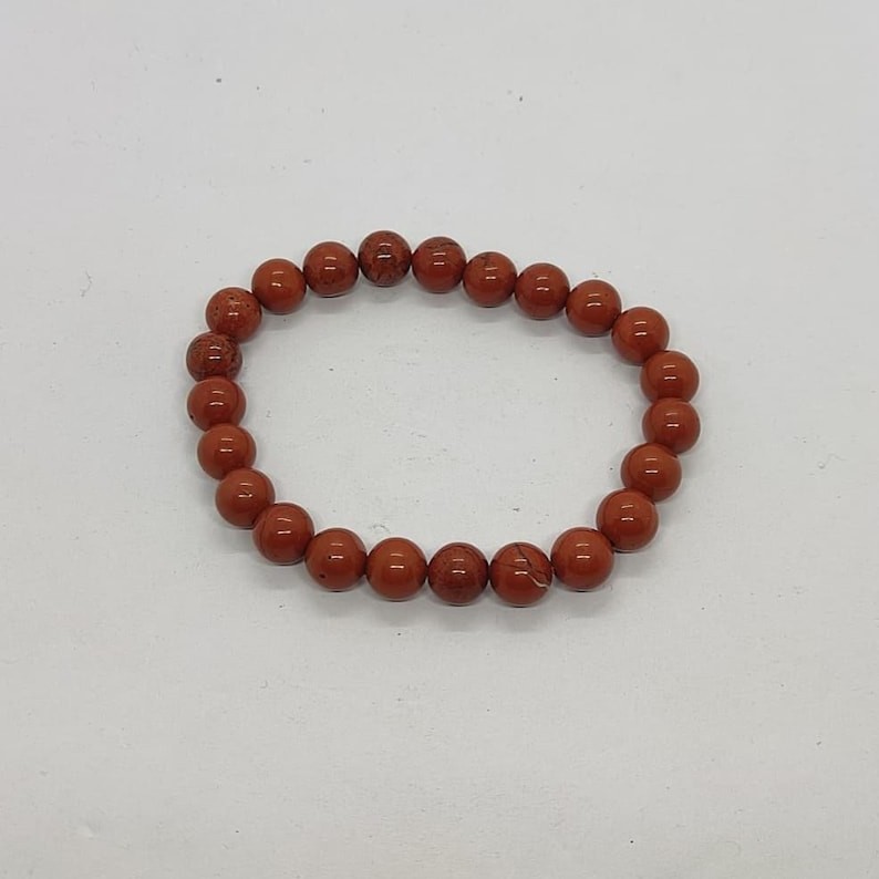 Natural Red Jasper Gemstone Bracelet | Polished Round Beads | Unisex Stretch Fit