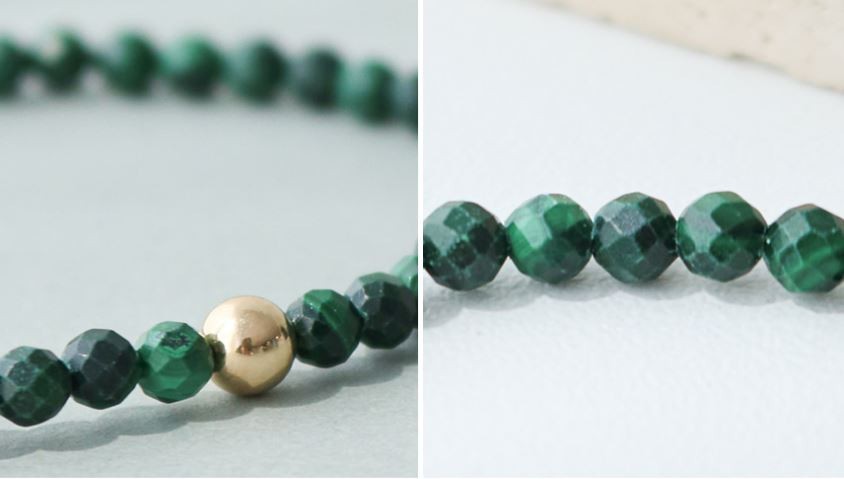 14K Gold Filled Malachite Bracelet Green Gemstone Layered Beaded Bracelet