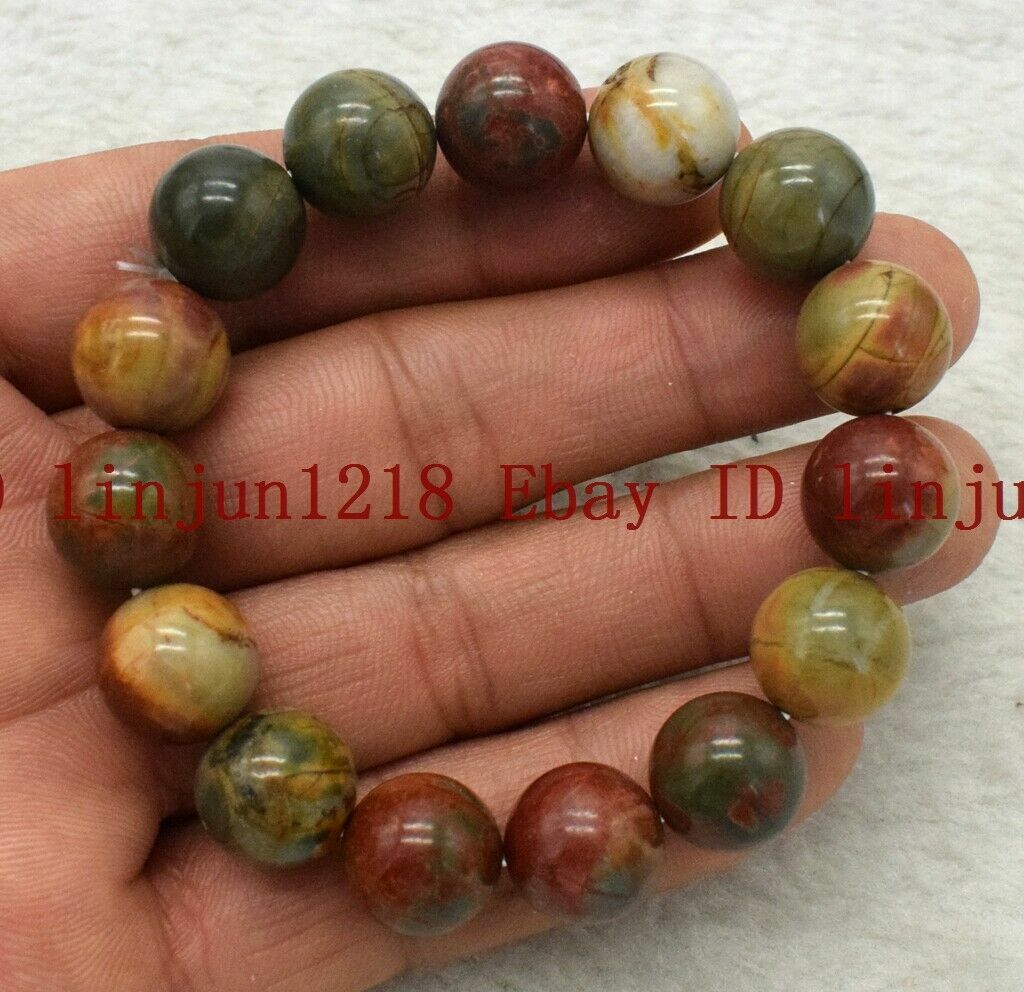 Natural 8/10/12mm MultiColor Picasso Jasper Round Gemstone Beads Bracelet 7.5″