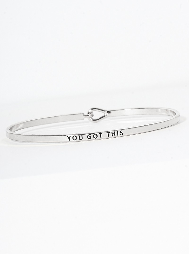 You Got This Engraved Polished Brass Bangle, Slim 0.2in Hook Closure
