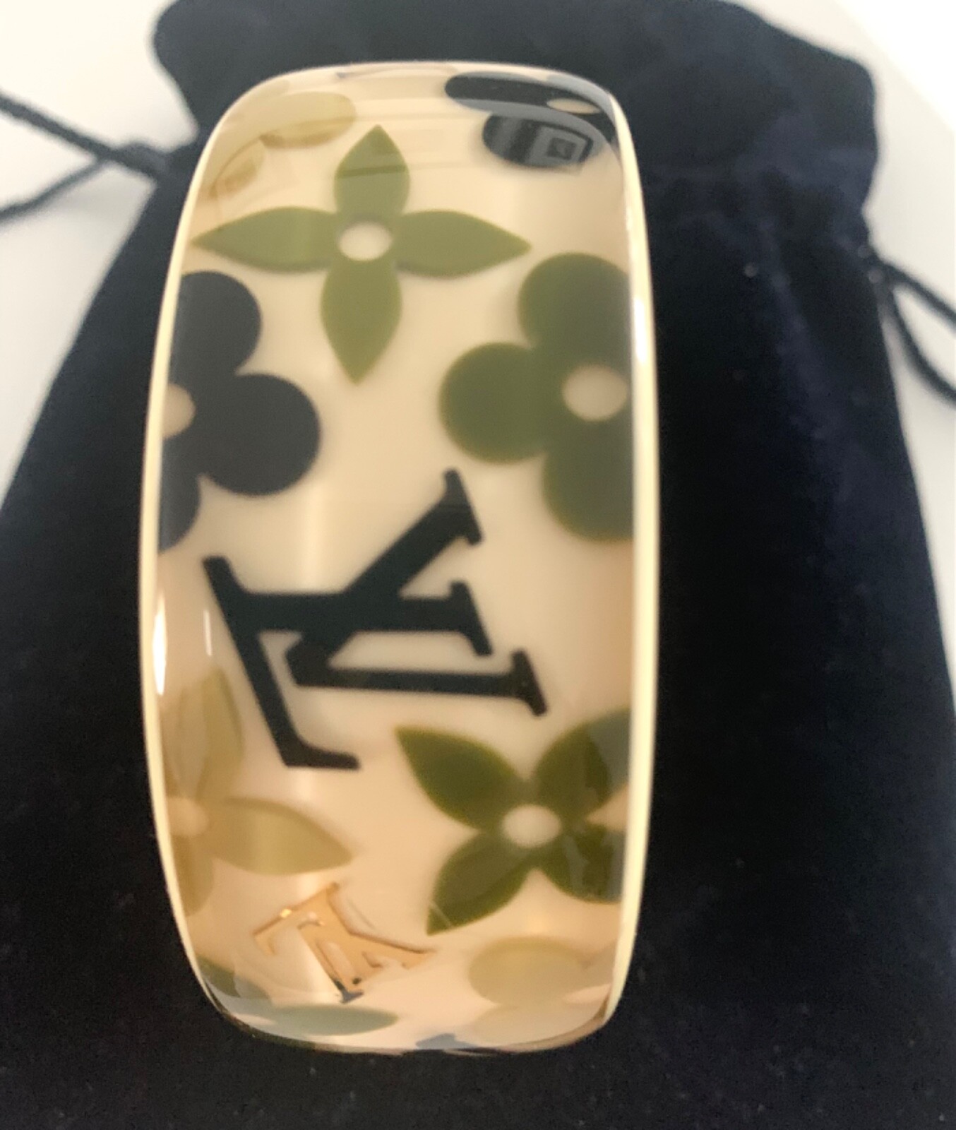 2 DAYS SALE AUTH. Louis Vuitton Plastic Bangle 2.5 Inches Diameter in Dark Green