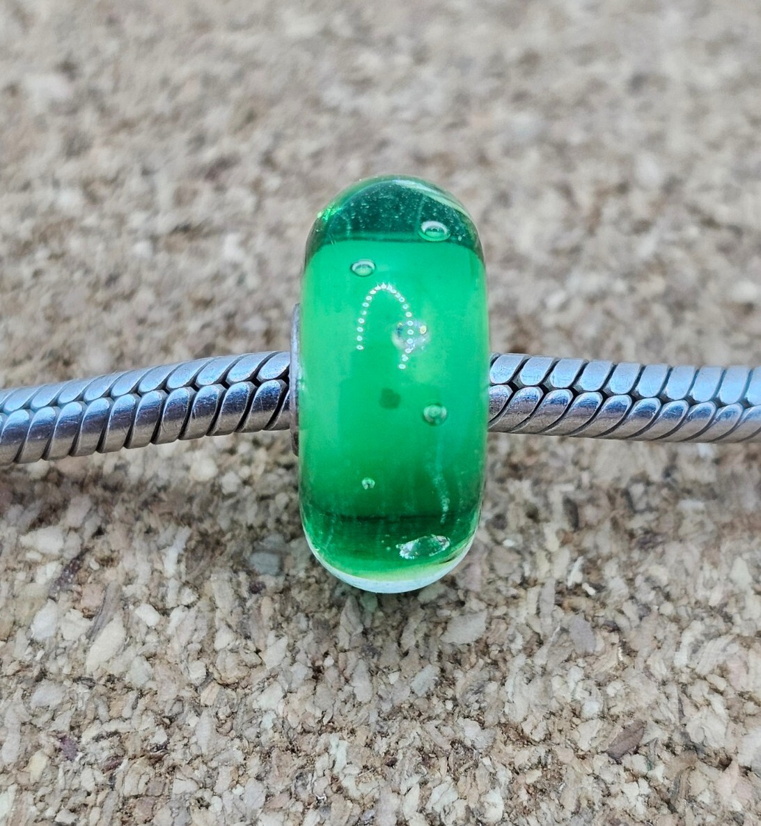 Authentic Green Bubbles Glass Murano European Charm Bead 925 Sterling Silver