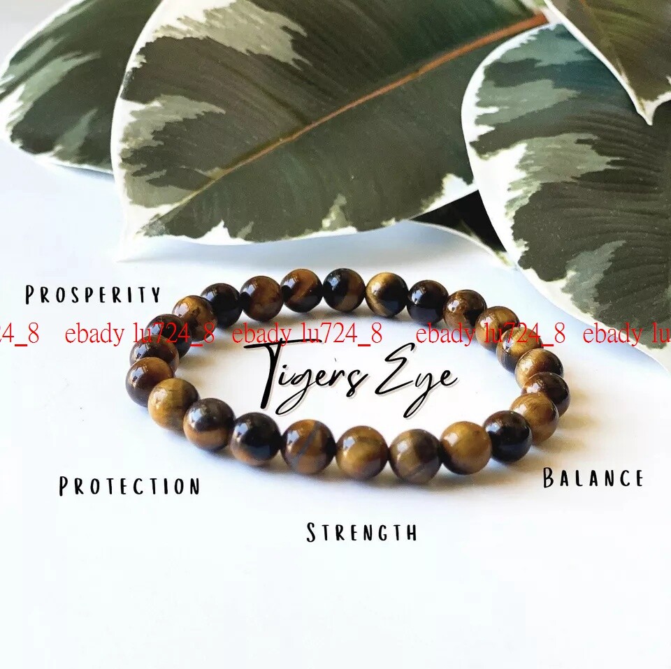 Natural Yellow Tiger Eye Round Beads Elastic Bracelet for Men and Women 7.5”