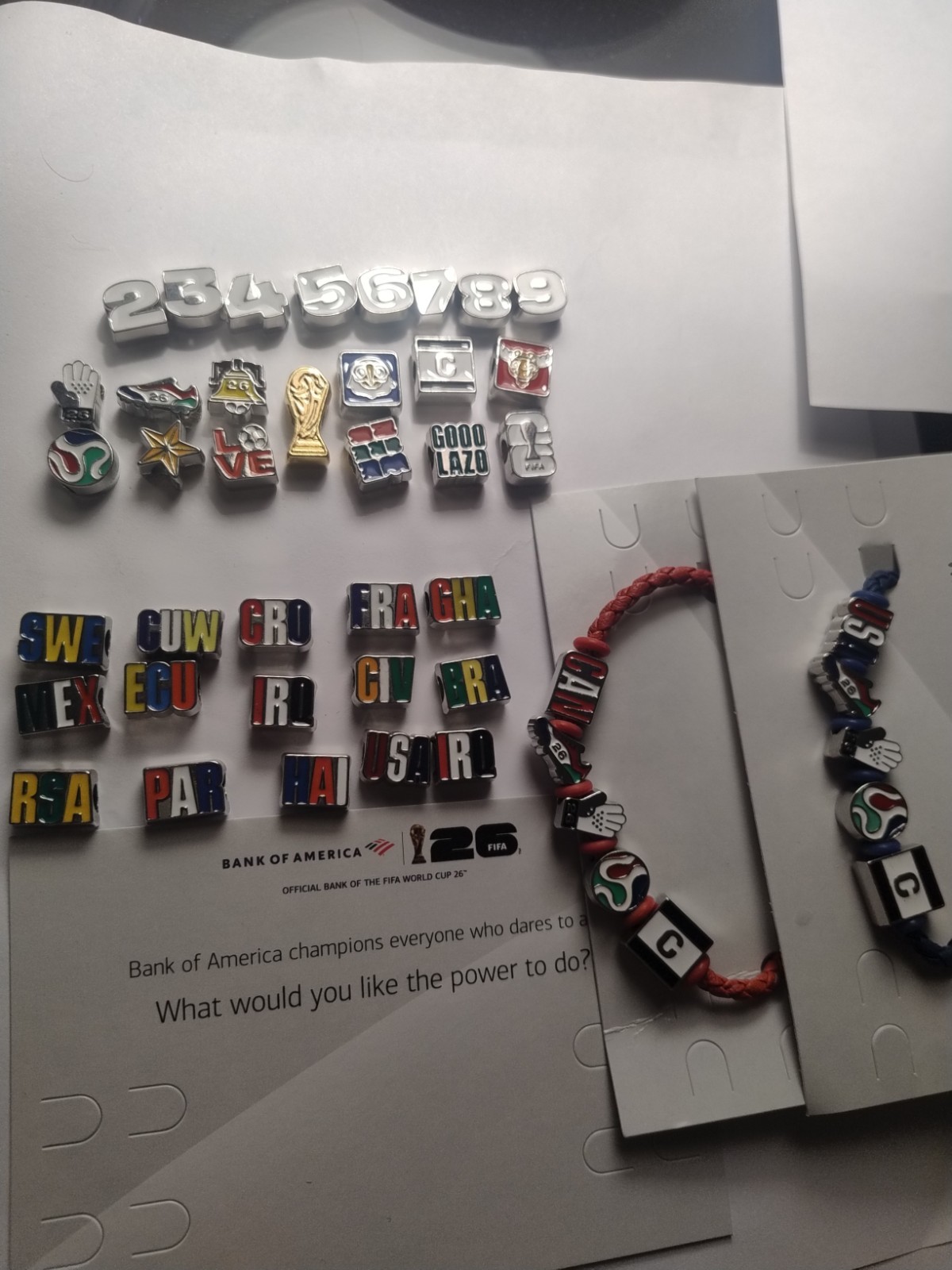 FIFA World Cup build your bracelet.s/l blu black red cord.. no love charms left.