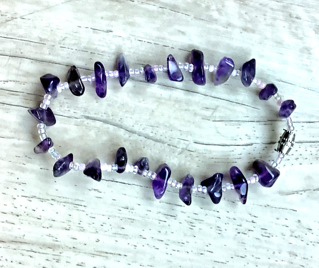 Amethyst Nugget Bracelet Southwestern Chip Glass Beads Purple 7”