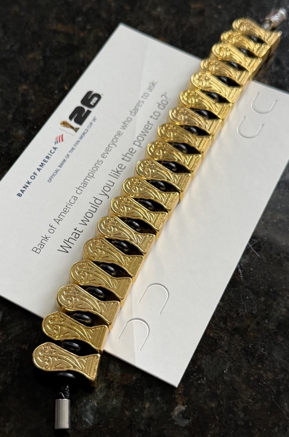 FIFA World Cup 26 Bank of America RARE ALL GOLD TROPHY Charm Bracelet