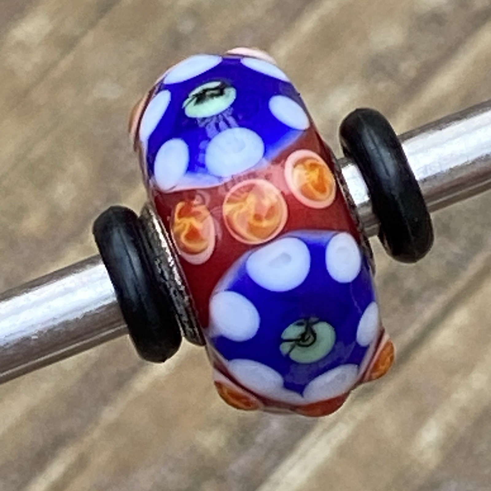 Authentic Trollbeads Unique OOAK Bead Red, Blue, Yellow & White